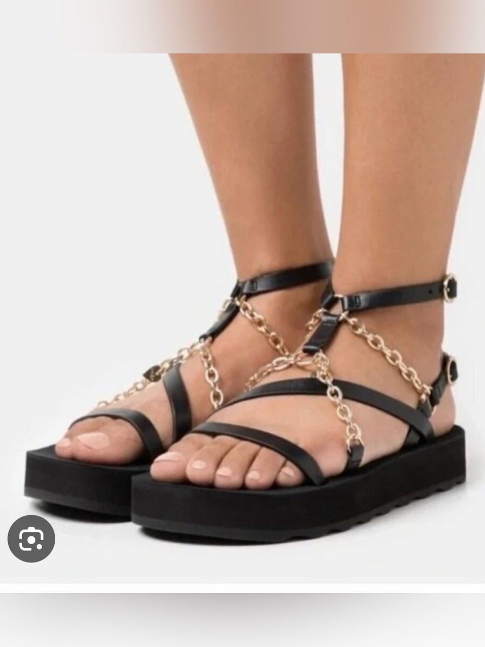 Maje Black Sandals with Gold Chain Trim